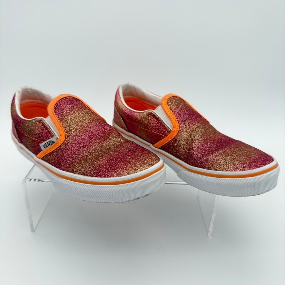 Vans Classic Slip On Kids 2.5 Pink Gold Ombre Glitter Orange Sneakers